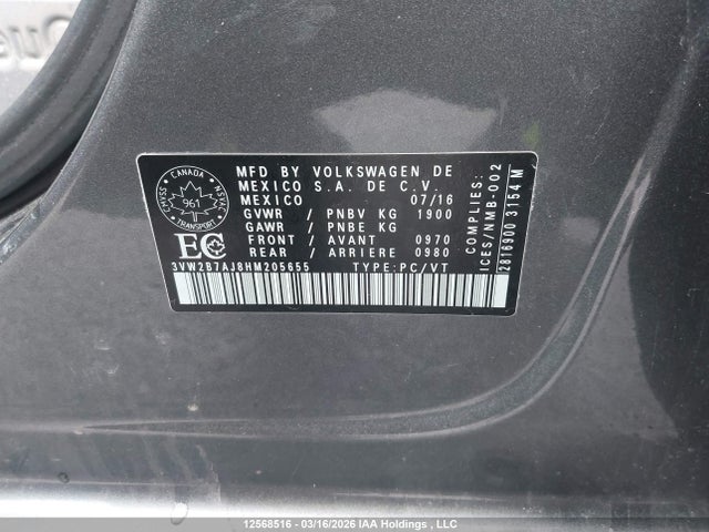 3VW2B7AJ8HM205655 Volkswagen Jetta 1.4 Tsi Trendline+