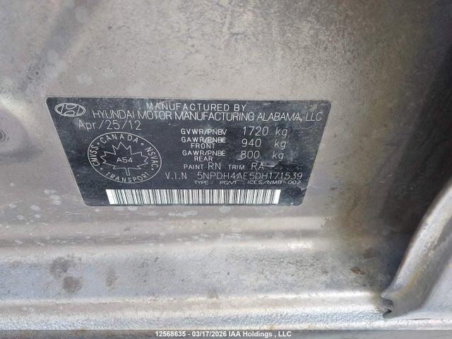 Aukcja sprzedaży 2013 Hyundai Elantra Gl, vin: 5NPDH4AE5DH171539, numer aukcji: 12568635