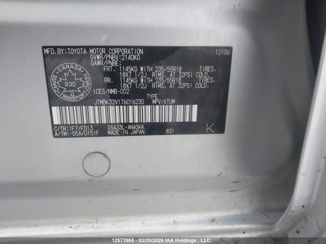 Aukcja sprzedaży 2007 Toyota Rav4 Sport, vin: JTMBK32V176016230, numer aukcji: 12573965
