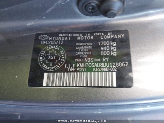 Продаж на аукціоні авто 2013 Hyundai Veloster Tech, vin: KMHTC6AD8DU128862, номер лоту: 12573967