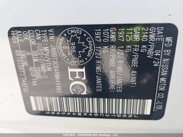 Продаж на аукціоні авто 2024 Nissan Rogue Sl, vin: JN8BT3CB4RW445483, номер лоту: 12573972