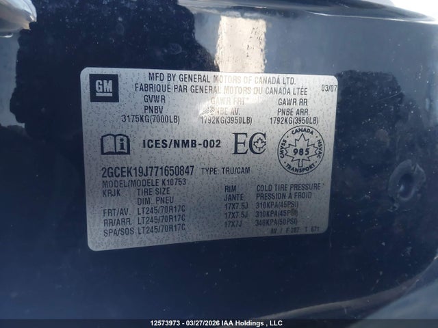 12573973 :رقم المزاد ، 2GCEK19J771650847 vin ، 2007 Chevrolet Silverado 1500 مزاد بيع