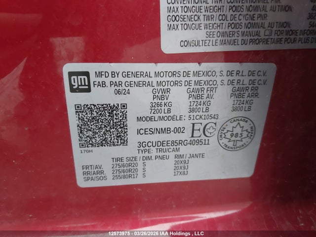 3GCUDEE85RG409511 Chevrolet Silverado K1500 Rst