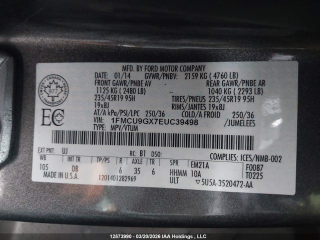 1FMCU9GX7EUC39498 Ford ESCAPE SE
