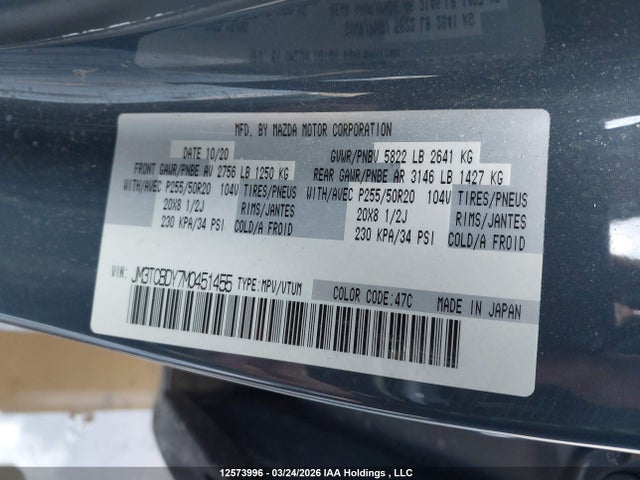 Aukcja sprzedaży 2021 Mazda Cx-9 Gt/kuro Edition, vin: JM3TCBDY7M0451455, numer aukcji: 12573996