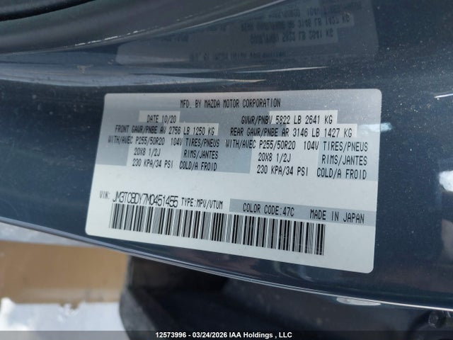 Aukcja sprzedaży 2021 Mazda Cx-9 Gt/kuro Edition, vin: JM3TCBDY7M0451455, numer aukcji: 12573996