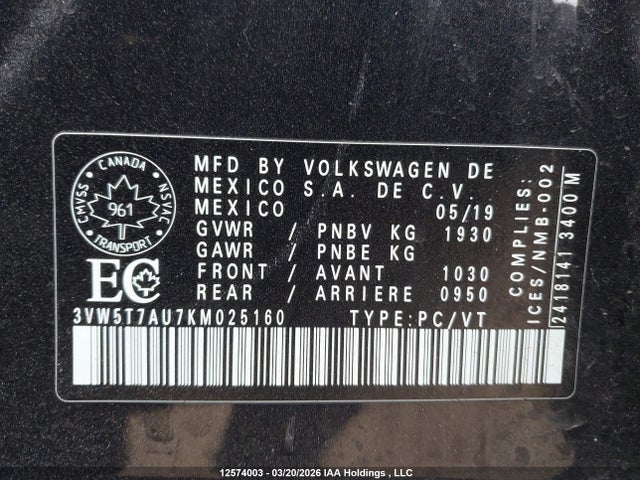 3VW5T7AU7KM025160 Volkswagen Golf Gti 5-door/5-door Autobahn/5-door Rabbit