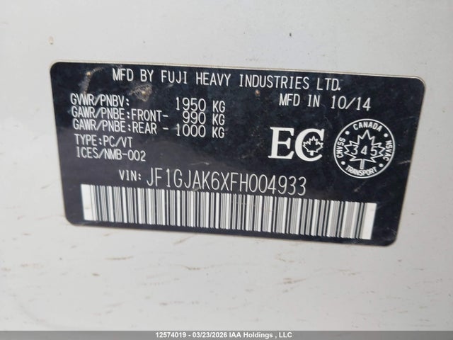 JF1GJAK6XFH004933 Subaru Impreza 2.0i Touring Package