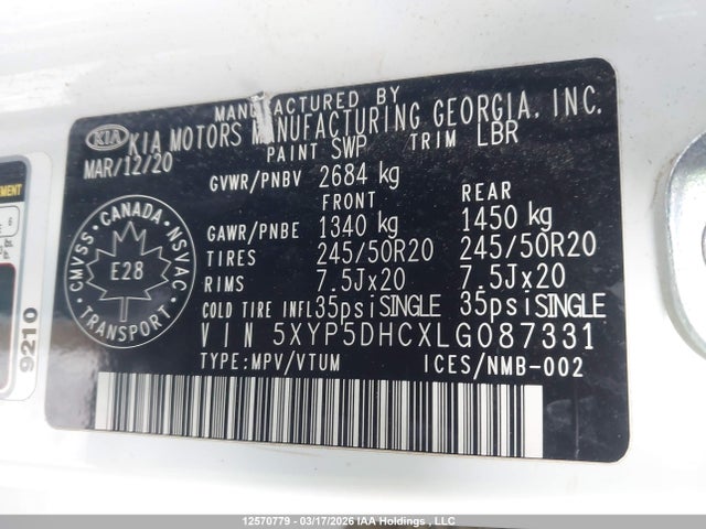 5XYP5DHCXLG087331 KIA Telluride Sx/sx Limited/sx Limited W/nappa