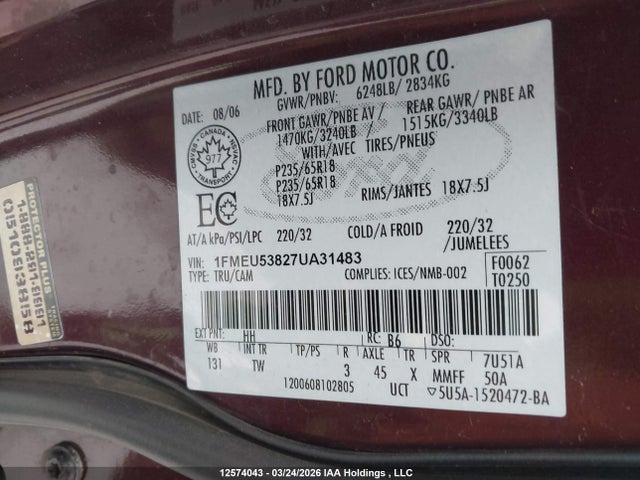 Aukcja sprzedaży 2007 Ford Explorer Sport Trac Limited, vin: 1FMEU53827UA31483, numer aukcji: 12574043