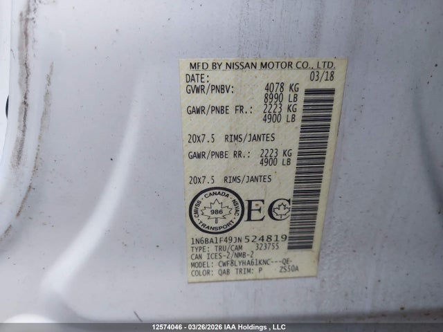 1N6BA1F49JN524819 Nissan Titan Xd Platinum Reserve/pro-4x/s/sv