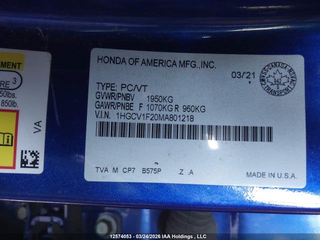 1HGCV1F20MA801218 Honda ACCORD SE