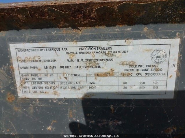Precision Trailer Flat Deck 2016 2P9UT6241GP078820 Image 9