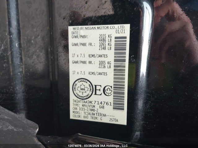 Продажа на аукционе авто 2021 Nissan Rogue, vin: 5N1AT3AA5MC714761, номер лота: 12574076