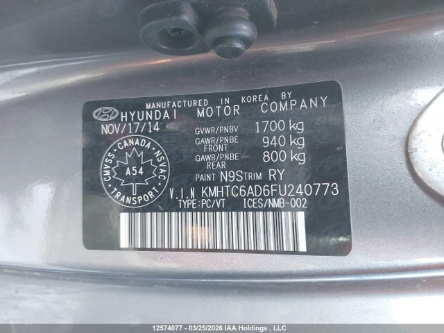 Продаж на аукціоні авто 2015 Hyundai Veloster, vin: KMHTC6AD6FU240773, номер лоту: 12574077