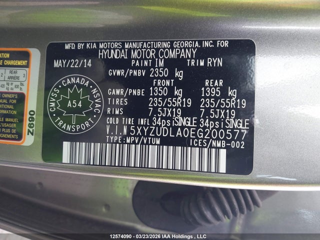 5XYZUDLA0EG200577 Hyundai SANTA FE SPORT
