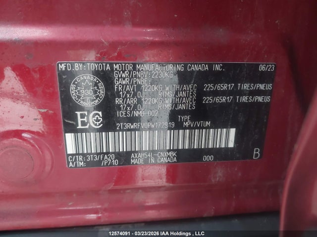2T3RWRFV0PW172919 Toyota Rav4 Hybrid Xle