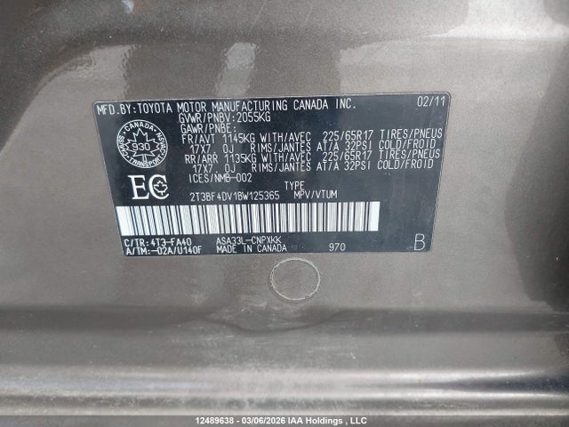 Продажа на аукционе авто 2011 Toyota Rav4, vin: 2T3BF4DV1BW125365, номер лота: 12489638