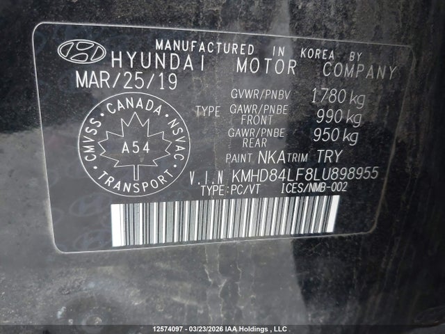 12574097 :رقم المزاد ، KMHD84LF8LU898955 vin ، 2020 Hyundai Elantra Sel/value/limited مزاد بيع