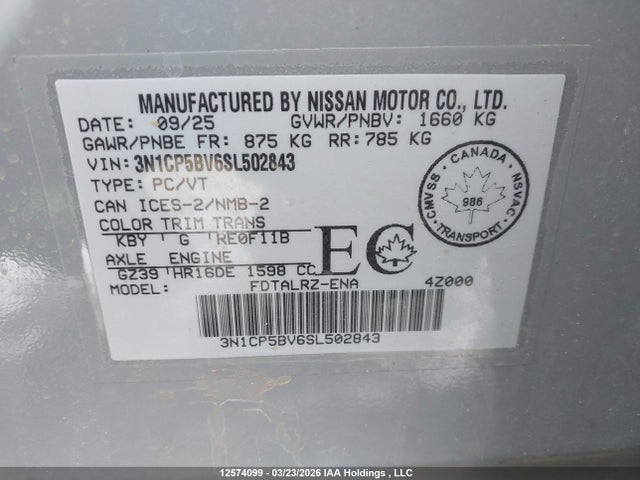 Продаж на аукціоні авто 2025 Nissan Kicks Play S, vin: 3N1CP5BV6SL502843, номер лоту: 12574099