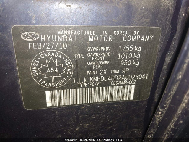 Продаж на аукціоні авто 2010 Hyundai Elantra Blue/gls/se, vin: KMHDU4BD2AU023041, номер лоту: 12574101