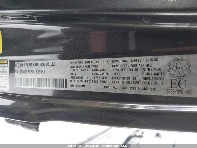 1C6JJTBG6ML535651 Jeep Gladiator Rubicon