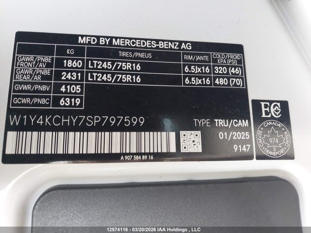 12574116 :رقم المزاد ، W1Y4KCHY7SP797599 vin ، 2025 Mercedes-benz Sprinter 2500 مزاد بيع
