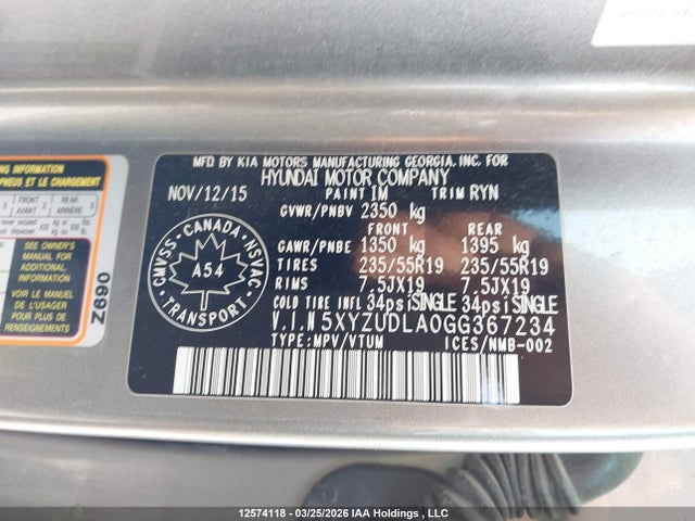5XYZUDLA0GG367234 Hyundai Santa Fe