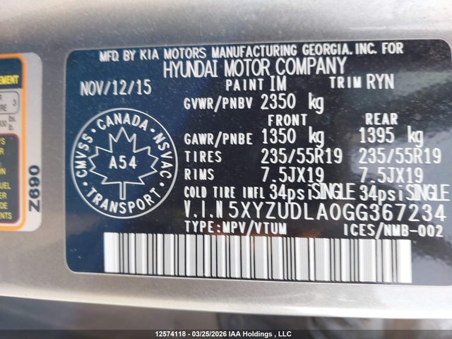 5XYZUDLA0GG367234 Hyundai Santa Fe