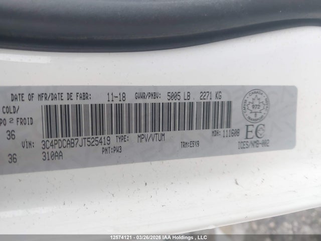 12574121 :رقم المزاد ، 3C4PDCAB7JT525419 vin ، 2018 Dodge Journey Cvp/se مزاد بيع