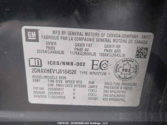 Aukcja sprzedaży 2018 Chevrolet Equinox Ls, vin: 2GNAXHEV1J6184528, numer aukcji: 12574122