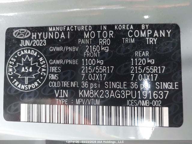 KM8K23AG3PU191637 Hyundai Kona Electric Preferred With Two-tone Roof