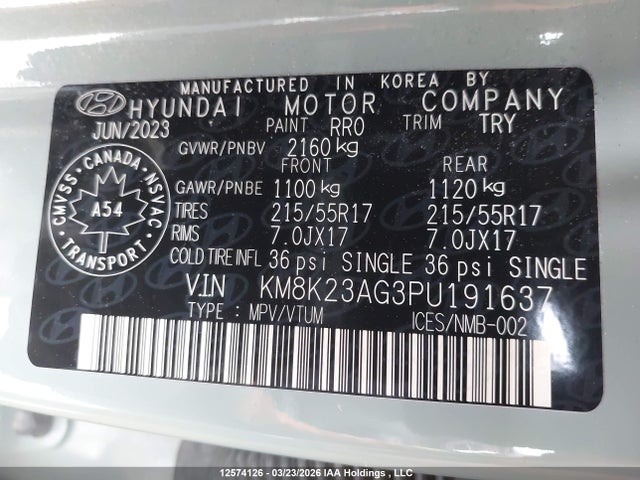 KM8K23AG3PU191637 Hyundai Kona Electric Preferred With Two-tone Roof