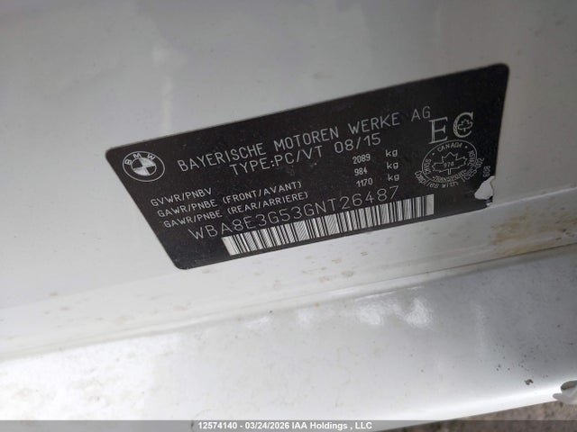 Aukcja sprzedaży 2016 Bmw 328i Xdrive, vin: WBA8E3G53GNT26487, numer aukcji: 12574140