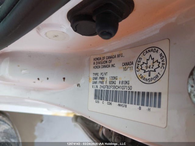 Продаж на аукціоні авто 2012 Honda Civic, vin: 2HGFB2F59CH107150, номер лоту: 12574143
