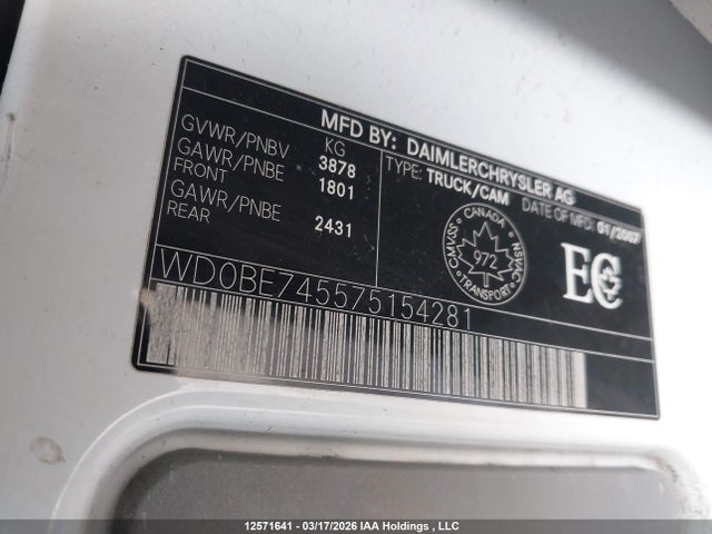 Продаж на аукціоні авто 2007 Dodge Sprinter Van 2500, vin: WD0BE745575154281, номер лоту: 12571641