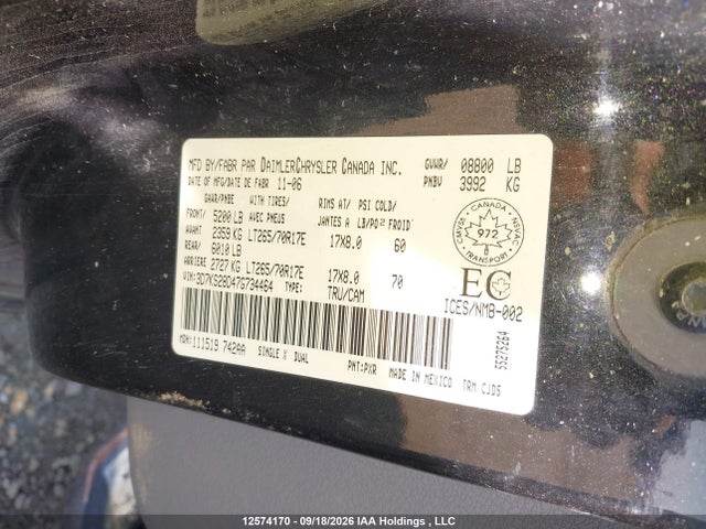 Продажа на аукционе авто 2007 Dodge Ram 2500 Slt/trx4 Off Road/sport/power Wagon, vin: 3D7KS28D47G734464, номер лота: 12574170