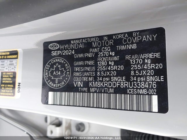 Продаж на аукціоні авто 2024 Hyundai Ioniq 5 Limited/disney 100 Platinum Edition, vin: KM8KRDDF8RU338476, номер лоту: 12574171