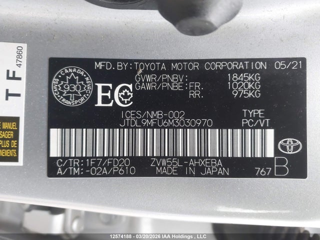 JTDL9MFU6M3030970 Toyota Prius Le/xle