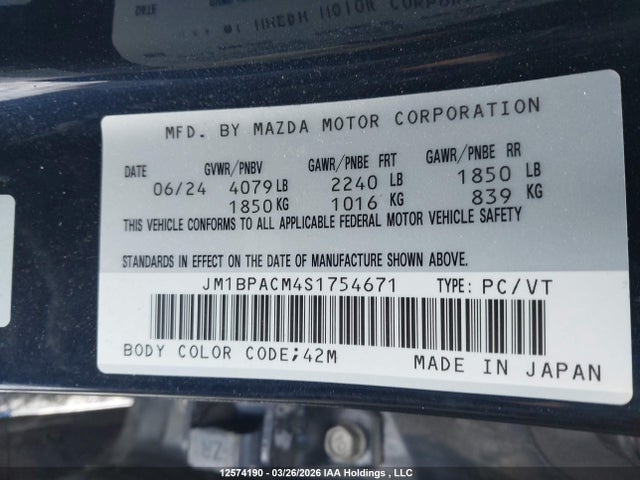 Продажа на аукционе авто 2025 Mazda Mazda3 Gs, vin: JM1BPACM4S1754671, номер лота: 12574190