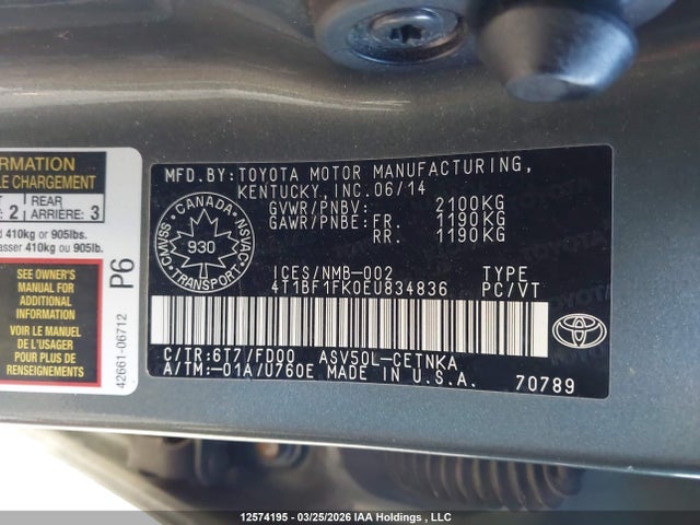 Aukcja sprzedaży 2014 Toyota Camry Le, vin: 4T1BF1FK0EU834836, numer aukcji: 12574195