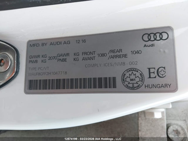 Продажа на аукционе авто 2017 Audi A3 2.0t Technik, vin: WAUF8GFF2H1047718, номер лота: 12574199