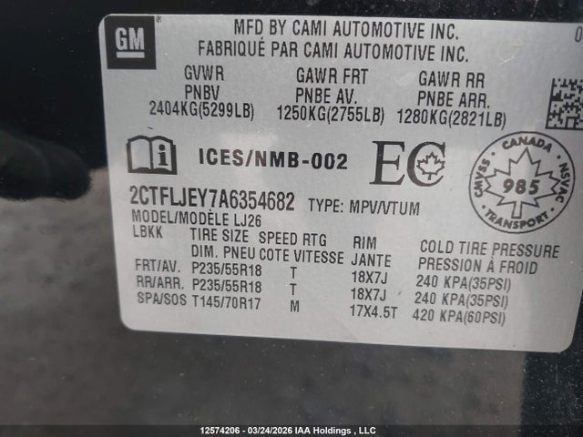 12574206 :رقم المزاد ، 2CTFLJEY7A6354682 vin ، 2010 Gmc Terrain Slt مزاد بيع