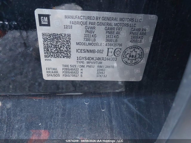 2019 Cadillac Escalade Platinum მანქანა იყიდება აუქციონზე, vin: 1GYS4DKJ4KR244303, აუქციონის ნომერი: 12574209