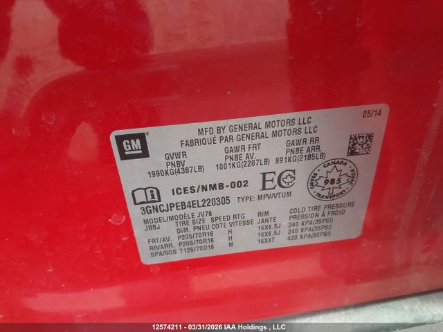 3GNCJPEB4EL220305 Chevrolet TRAX 1LT