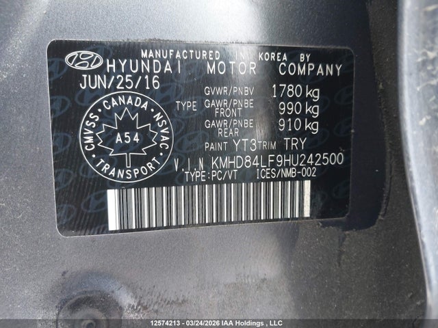 KMHD84LF9HU242500 Hyundai ELANTRA GL