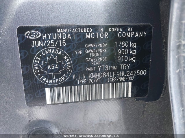 KMHD84LF9HU242500 Hyundai ELANTRA GL