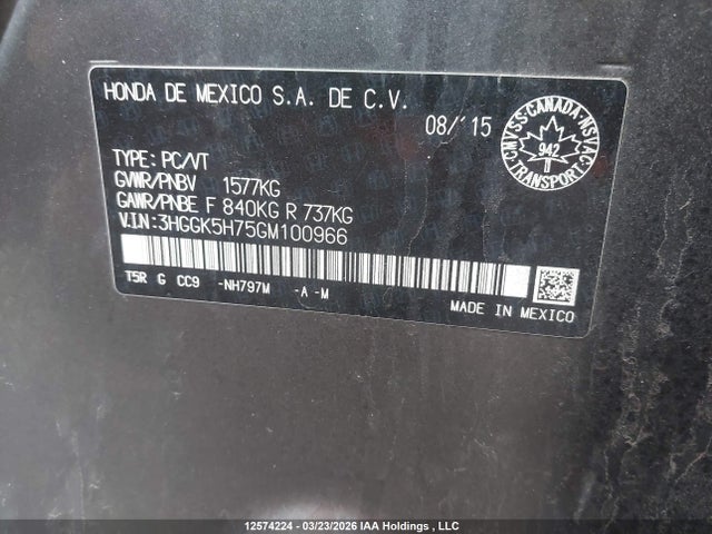 3HGGK5H75GM100966 Honda FIT EX