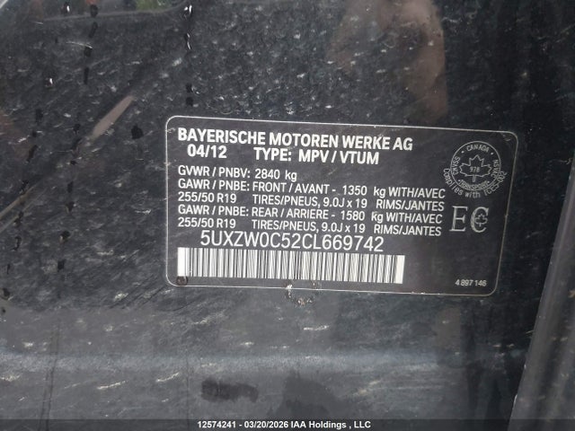 Продажа на аукционе авто 2012 Bmw X5 Xdrive35d, vin: 5UXZW0C52CL669742, номер лота: 12574241