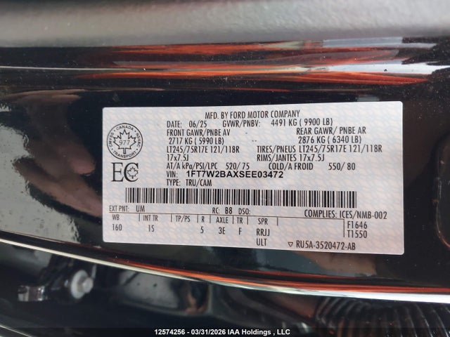 12574256 :رقم المزاد ، 1FT7W2BAXSEE03472 vin ، 2025 Ford F-250 مزاد بيع